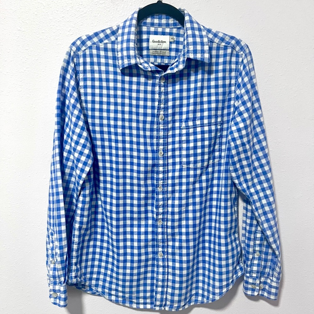 Goodfellow & Co Blue and White Gingham Casual Button Down Shirt MEDIUM
